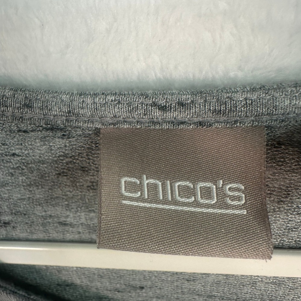 Chico's Knit Top Womens XL Gray 3/4 Sleeve Scoop Neck Heathered Pullover - Picture 4 of 8